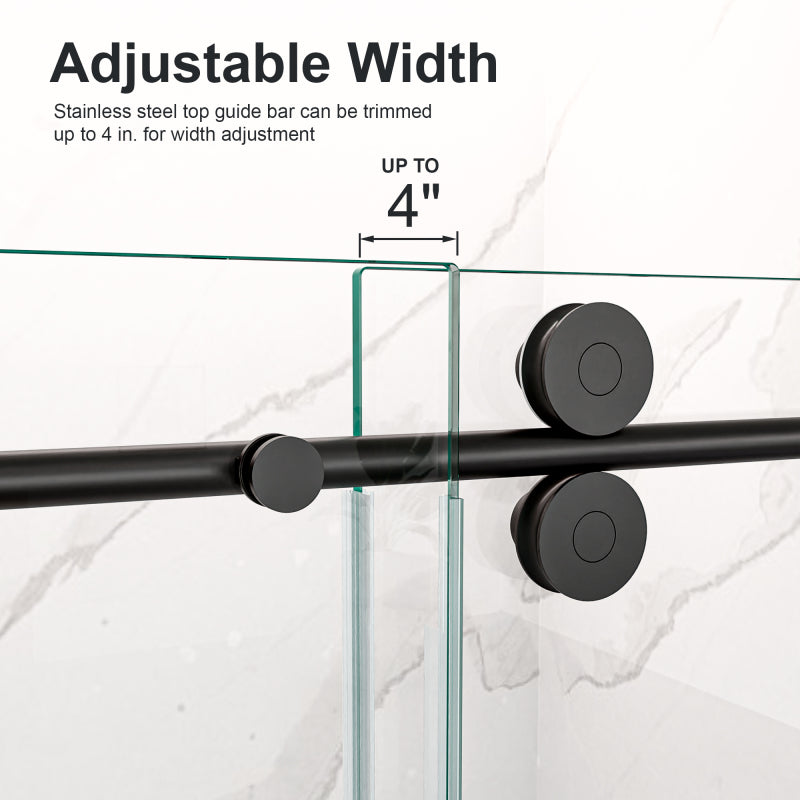 56"-60"W x 72"H Frameless Single Sliding Shower Door _ 5/16" (8mm) Clear Tempered Glass, Bypass Design with Matte Black Finish