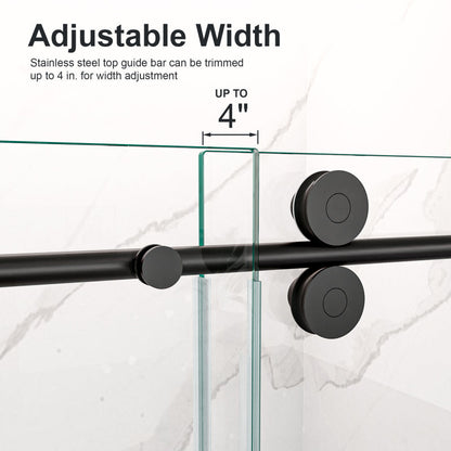 56"-60"W x 72"H Frameless Single Sliding Shower Door _ 5/16" (8mm) Clear Tempered Glass, Bypass Design with Matte Black Finish