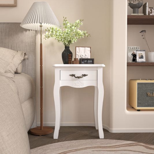 Classic White Living Room Side Table with Drawer