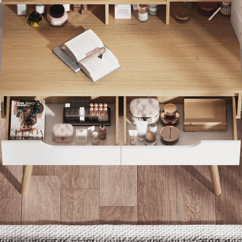 Modern Makeup Vanity for Small Bedrooms, Tri-Fold LED Mirror