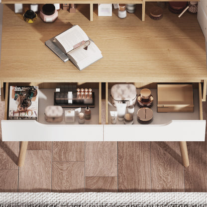 Modern Makeup Vanity for Small Bedrooms, Tri-Fold LED Mirror