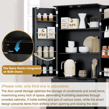Modern Fluted Kitchen Pantry Cabinet, Drawers & Spice Racks