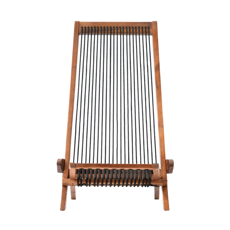 Coastal Folding Rope-Weave Wood Chair for Patio, Folds Flat