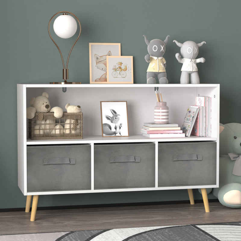 Modern Kids Bookcase for Playroom w/ Collapsible Fabric Bins