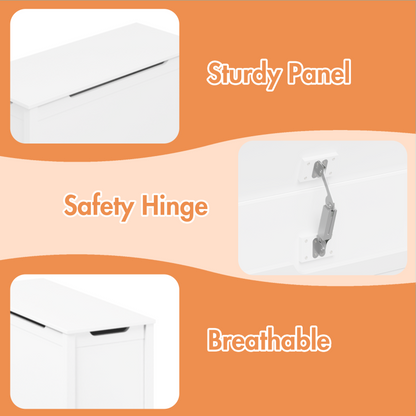 White Kids' Toy Box for Playroom with Safety Hinged Lid