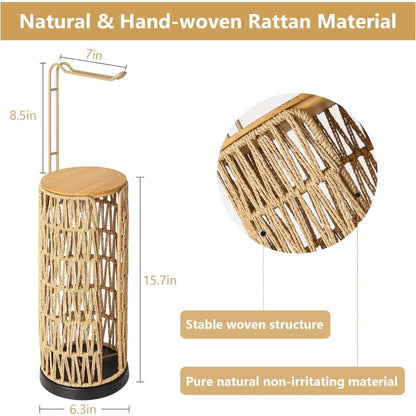 Boho Rattan Toilet Paper Holder Stand for Bathroom, 3-Roll