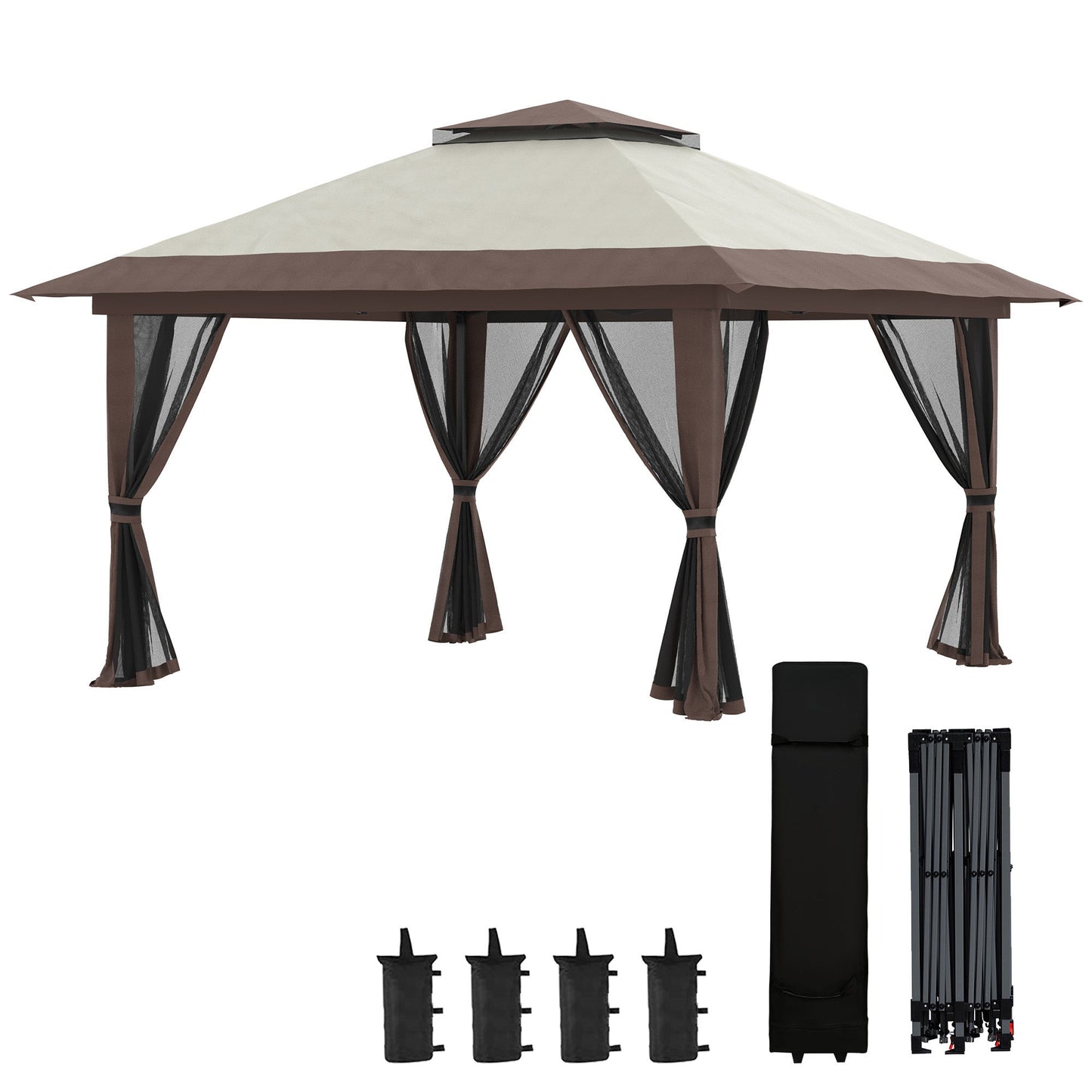 Outsunny 13x13 Pop-Up Patio Gazebo, 2-Tier Roof & Carry Bag