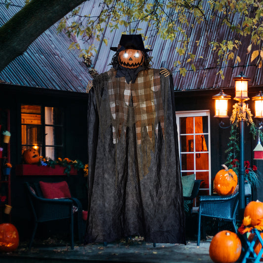 HOMCOM 6ft Hanging Pumpkin Ghost, Outdoor LED Eyes & Sound