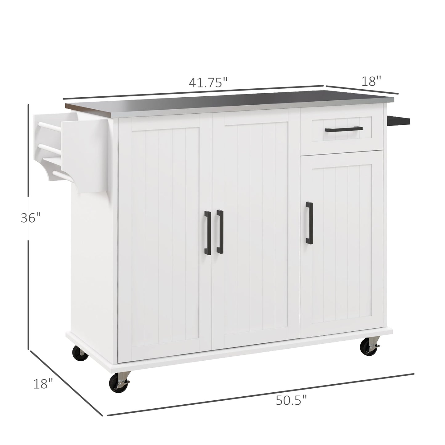 HOMCOM Kitchen Island for Prep, on Wheels, Stainless Top