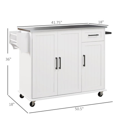 HOMCOM Kitchen Island for Prep, on Wheels, Stainless Top