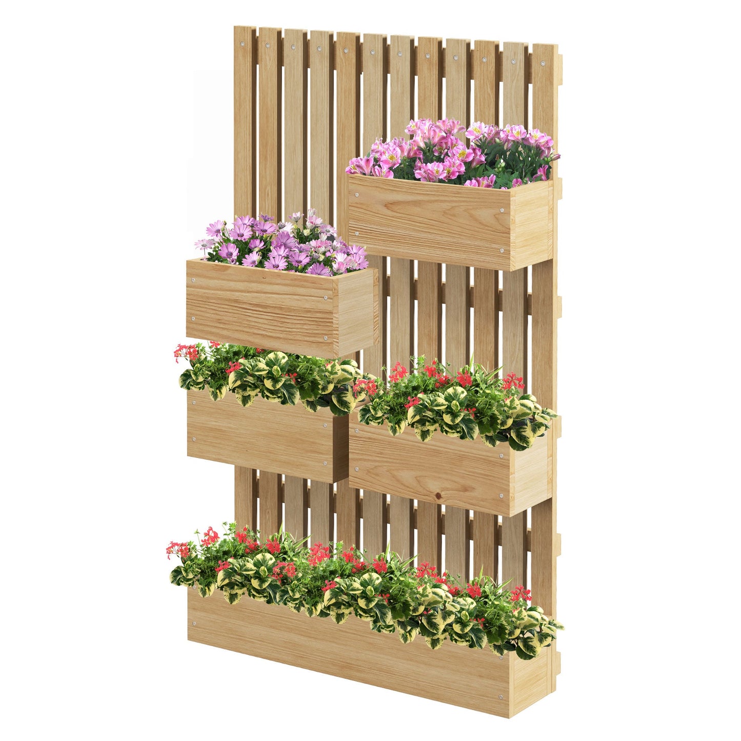 Outsunny Rustic Wall Trellis Planter, 5 Boxes with Drainage