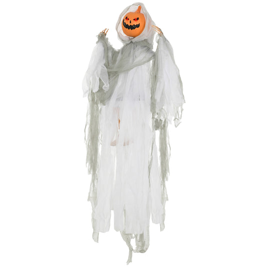 HOMCOM Spooky Hanging Pumpkin Ghost Outdoor Light & Sound