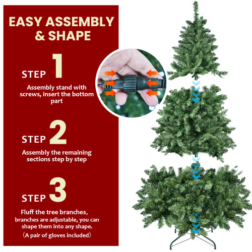 9ft Green Christmas Tree with 620 WiFi-Controlled RGB LED Lights, 1721 PVC Tips, 38 Light Functions, Music Sync, Hinged Structure & Metal Stand – Smart App-Controlled