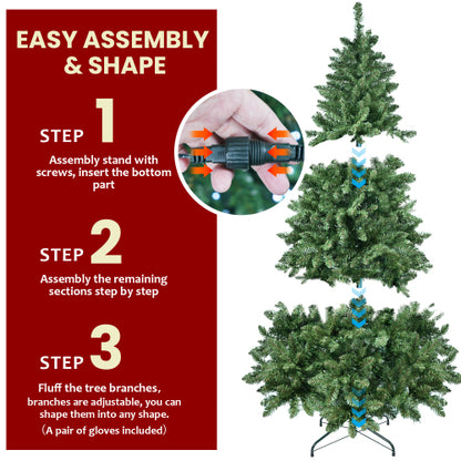9ft Green Christmas Tree with 620 WiFi-Controlled RGB LED Lights, 1721 PVC Tips, 38 Light Functions, Music Sync, Hinged Structure & Metal Stand – Smart App-Controlled