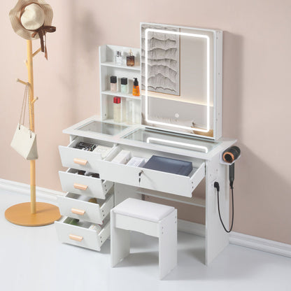 Modern Bedroom Vanity with Smart LED Mirror & Drawers