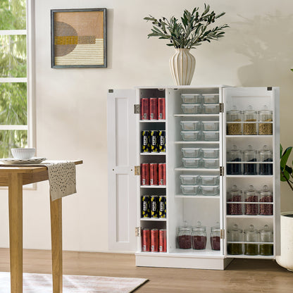 Kitchen Pantry Storage Cabinet,Freestanding Pantry Cabinet with Doors & Adjustable Shelves, Small Food Pantry Cabinet for Kitchen,Dining Room Craft Room (White)