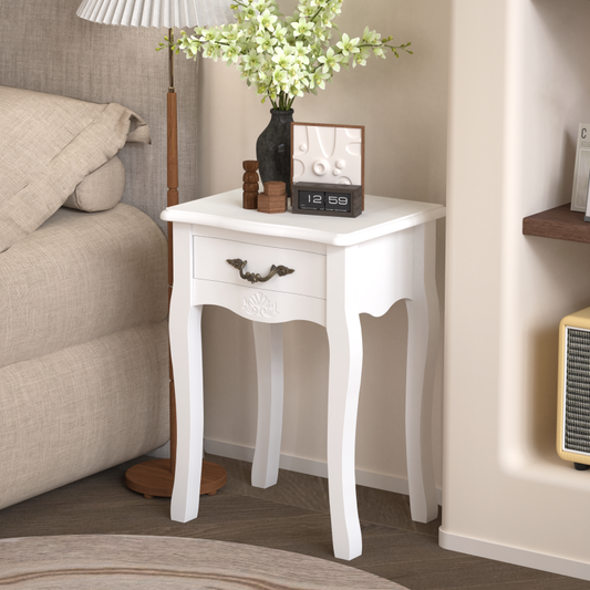 Classic White Living Room Side Table with Drawer
