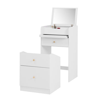 Compact Modern White Vanity Desk, Mirror & Chair for Bedroom