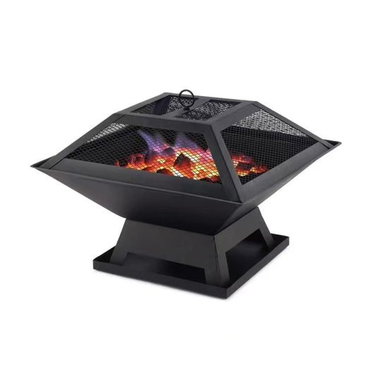 Compact Square Fire Pit for Backyard BBQs, Portable