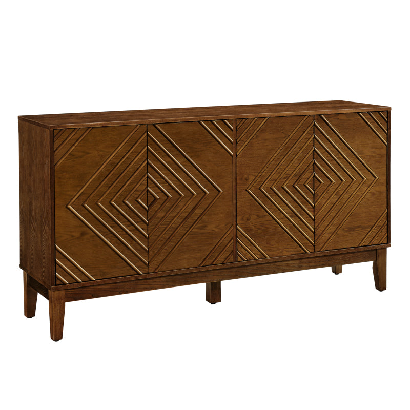 Walnut Mid-Century Sideboard for Living Room, Fluted Doors