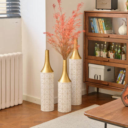 Modern Floor Vase Trio for Living Room, Tall White Metal