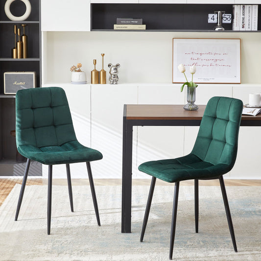 Mid-Century Green Velvet Dining Chairs for Kitchen, Set of 4