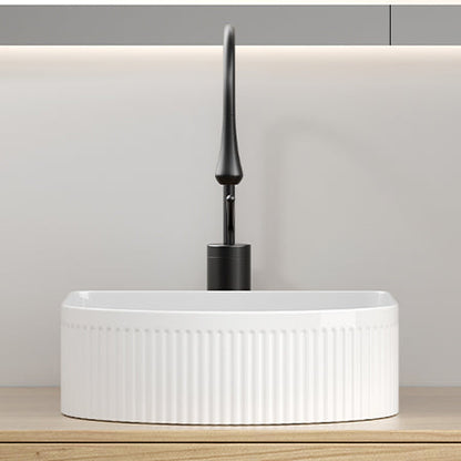 Modern Rectangle Vessel Sink for Powder Rooms Glossy Ceramic