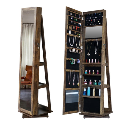 Sleek 360° Swivel LED-Lit Mirror Jewelry Armoire for Bedroom