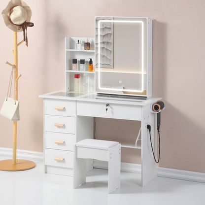 Modern Bedroom Vanity with Smart LED Mirror & Drawers