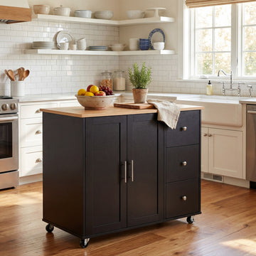 Christopher Knight Home® Mobile Kitchen Cart with Storage, 39.76'' Rolling Kitchen Island with 2 Doors, 3 Drawers & Adjustable Shelf, Black