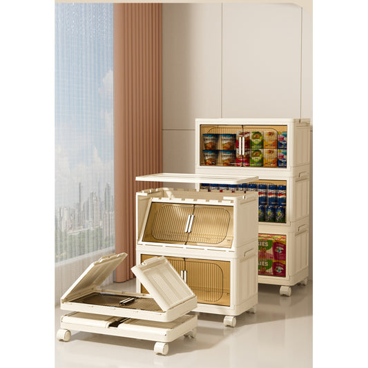 Modern Folding Closet Cabinet with Wheels, 3-Tier