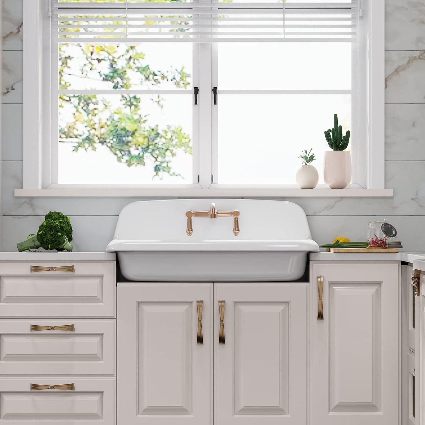 ELLAI Farmhouse Wall-Mount Laundry Sink, 36-Inch High-Back