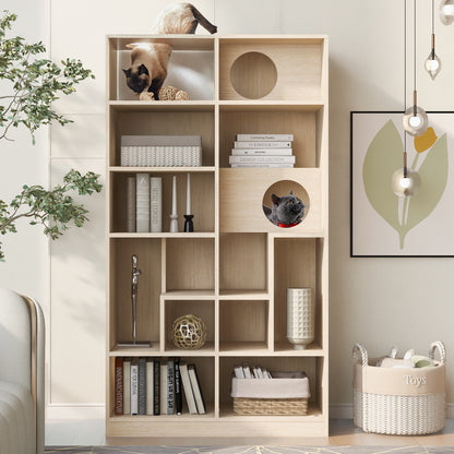 Modern Cat House Bookcase for Living Room Hidden Litter Box