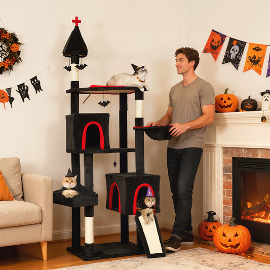 PawHut 78in Gothic Cat Tower, Home, Coffin Bed & Sisal Posts