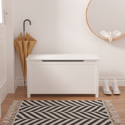 White Kids' Toy Box for Playroom with Safety Hinged Lid