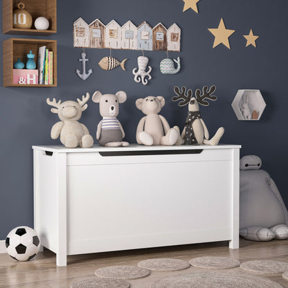 White Kids' Toy Box for Playroom with Safety Hinged Lid