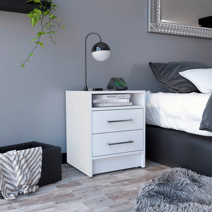 Eter Modern Bedside Table with 2 Drawers, Smokey Oak/White