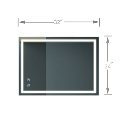 Modern Bathroom LED Vanity Mirror 32x24, Anti-Fog, Dimmable