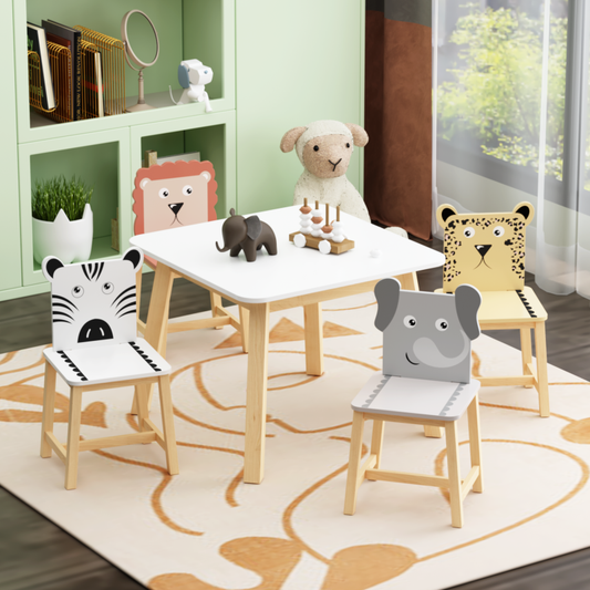 Playful Playroom Kids Table & 4 Animal Chairs, Spacious Top