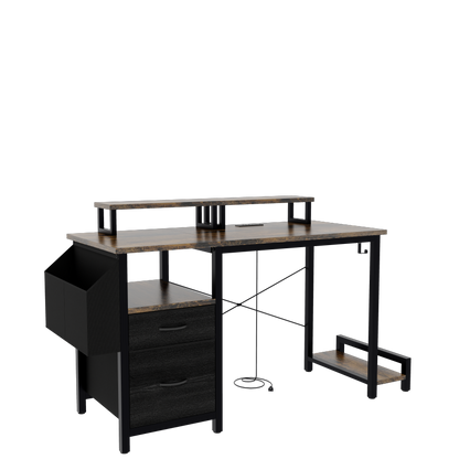 Rustic Brown Computer Desk for Home Office with Outlets
