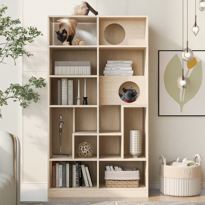 Modern Cat House Bookcase for Living Room Hidden Litter Box