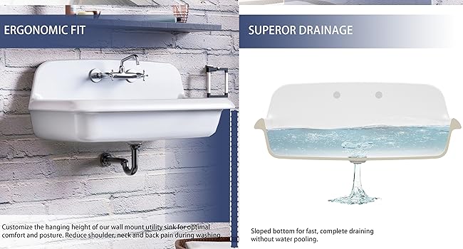 ELLAI Farmhouse Wall-Mount Laundry Sink, 36-Inch High-Back