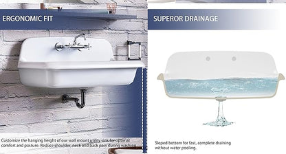ELLAI Farmhouse Wall-Mount Laundry Sink, 36-Inch High-Back