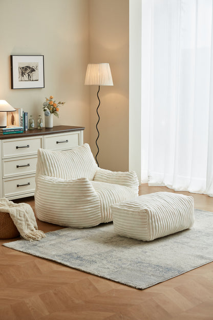 Bean Bag Chair with Ottoman, Modern Giant Bean Bag Couch Sofa with Footstool, Lounge Large Bean Bag Chairs for Adults Teens, Comfy Faux Fur Reading Chair for Bedroom, Living Room