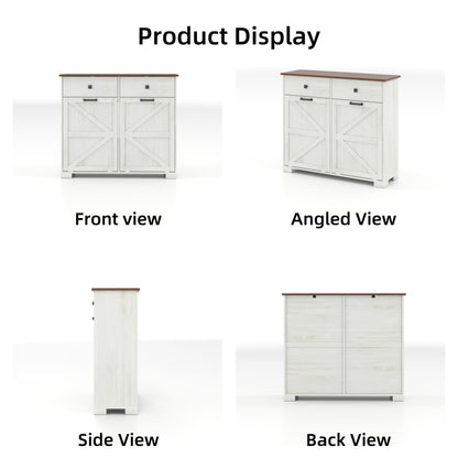 Farmhouse Barn-Door Double Tilt-Out Kitchen Trash Cabinet