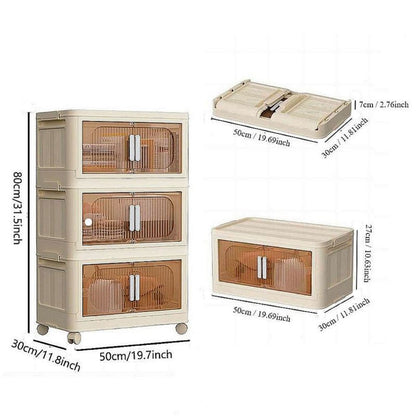 Modern Folding Closet Cabinet with Wheels, 3-Tier