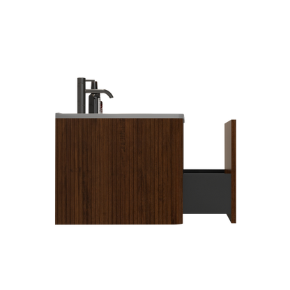 Etna 24-in Striped Walnut Floating Bath Vanity, Ceramic Sink