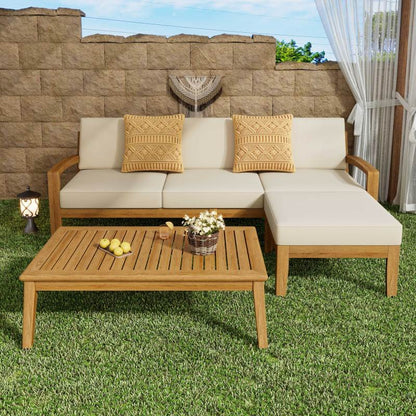 GRENADA Rustic L-Shaped Patio Sectional Sofa Set Acacia Wood