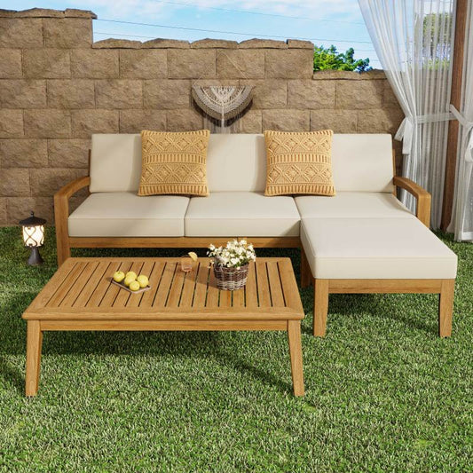 GRENADA Rustic L-Shaped Patio Sectional Sofa Set Acacia Wood
