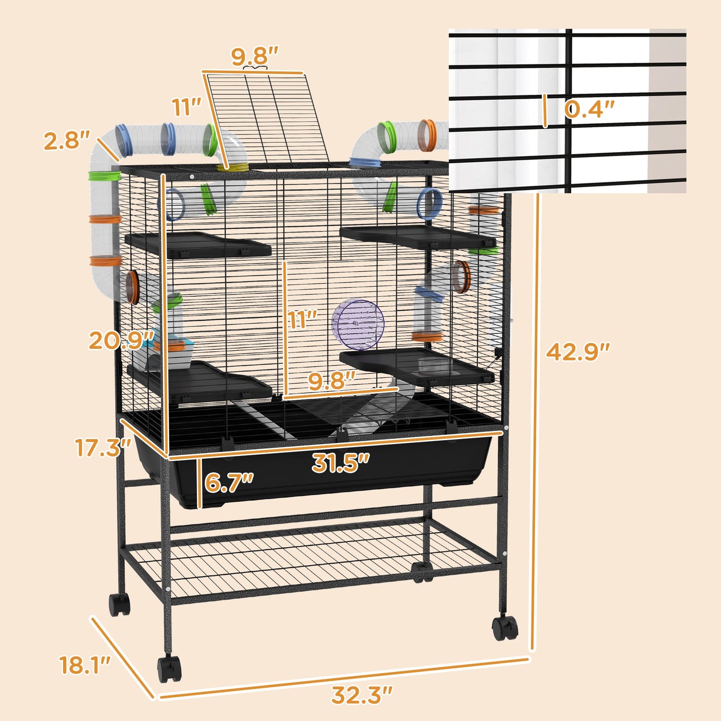 PawHut Modular Syrian Hamster & Gerbil Cage, Tubes & Wheel